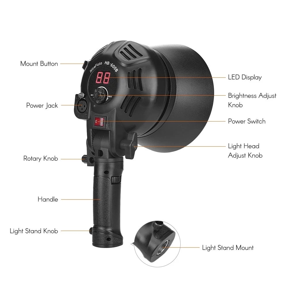 NiceFoto HB-600B Handheld Light ไฟสตูดิโอระดับมืออาชีพ