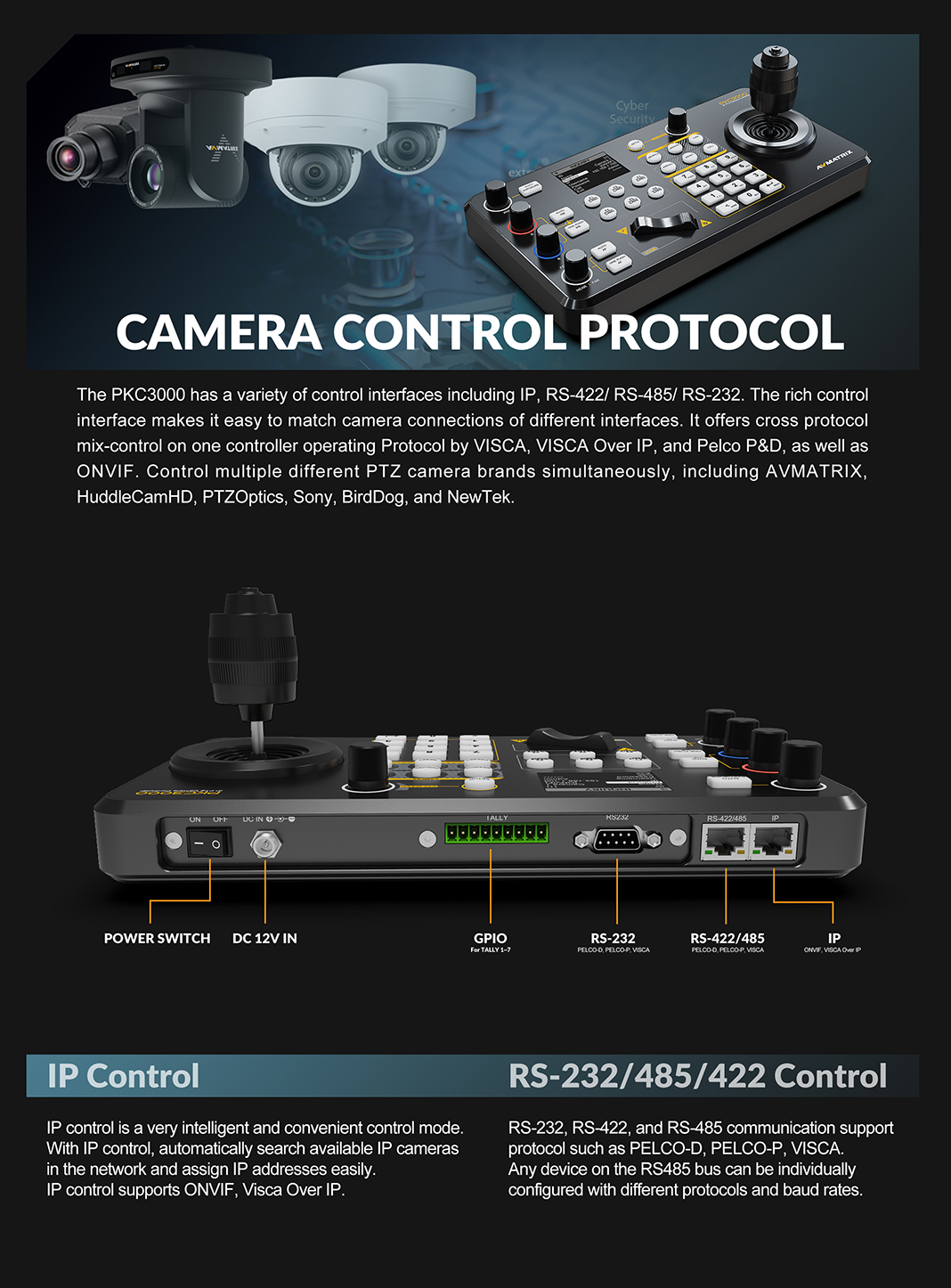 AVMatrix - PKC3000 Professional IP & Serial PTZ Camera Joystick Controller