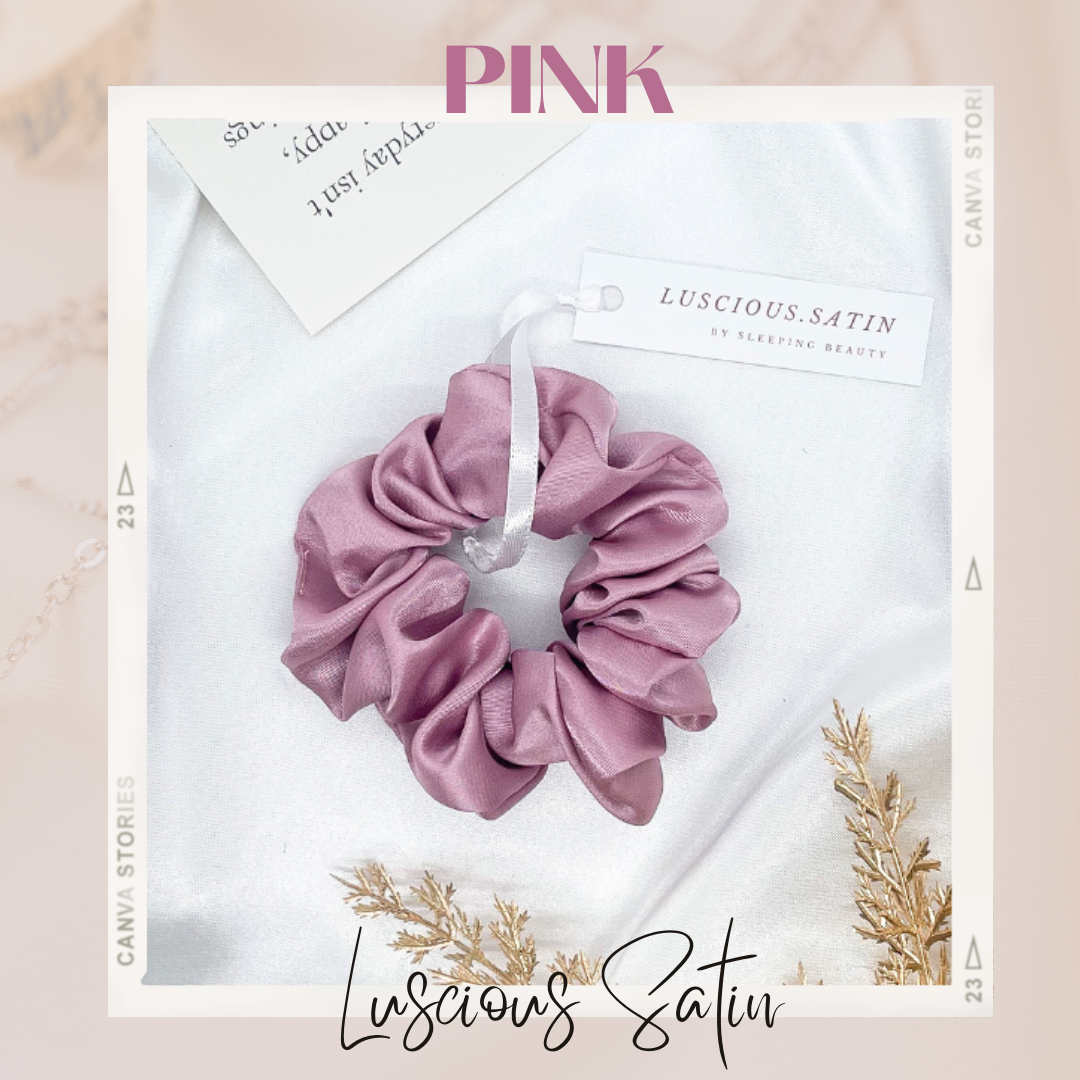 ยางมัดผม สี PINK ทำจาก Luscious Satin ยางรัดผม เนื้อนุ่มละเอียดเกรดพรีเมี่ยม ไม่ดึงผมจนปวดหัว ถนอมเส้นผม ช่วยให้ผมไม่ขาด