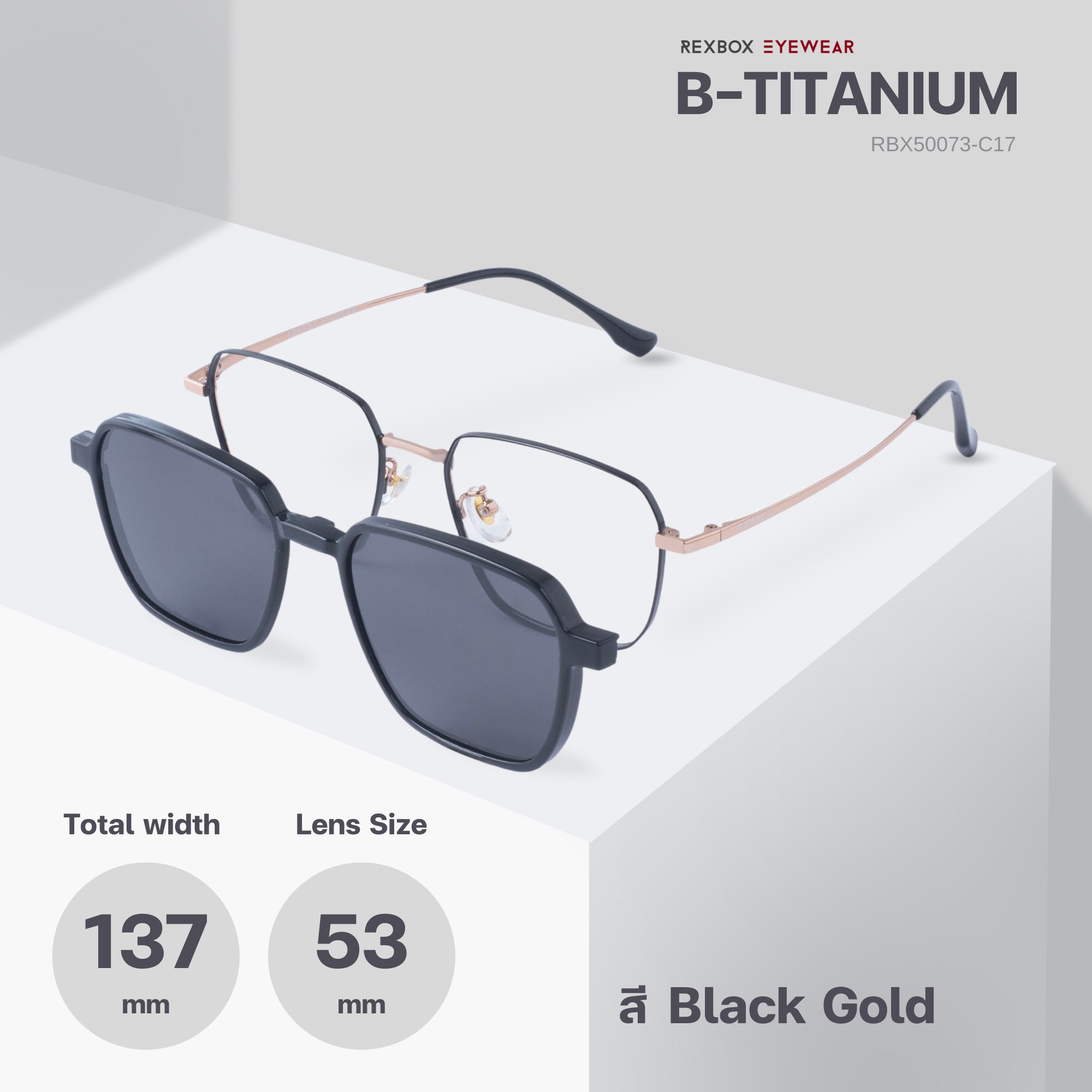 REXBOX รุ่น B-TITANIUM ไทเทเนียม พร้อมคลิปออน Polarized สีดำฉาบปรอทด้านหลังกันยูวี (50073-C17)