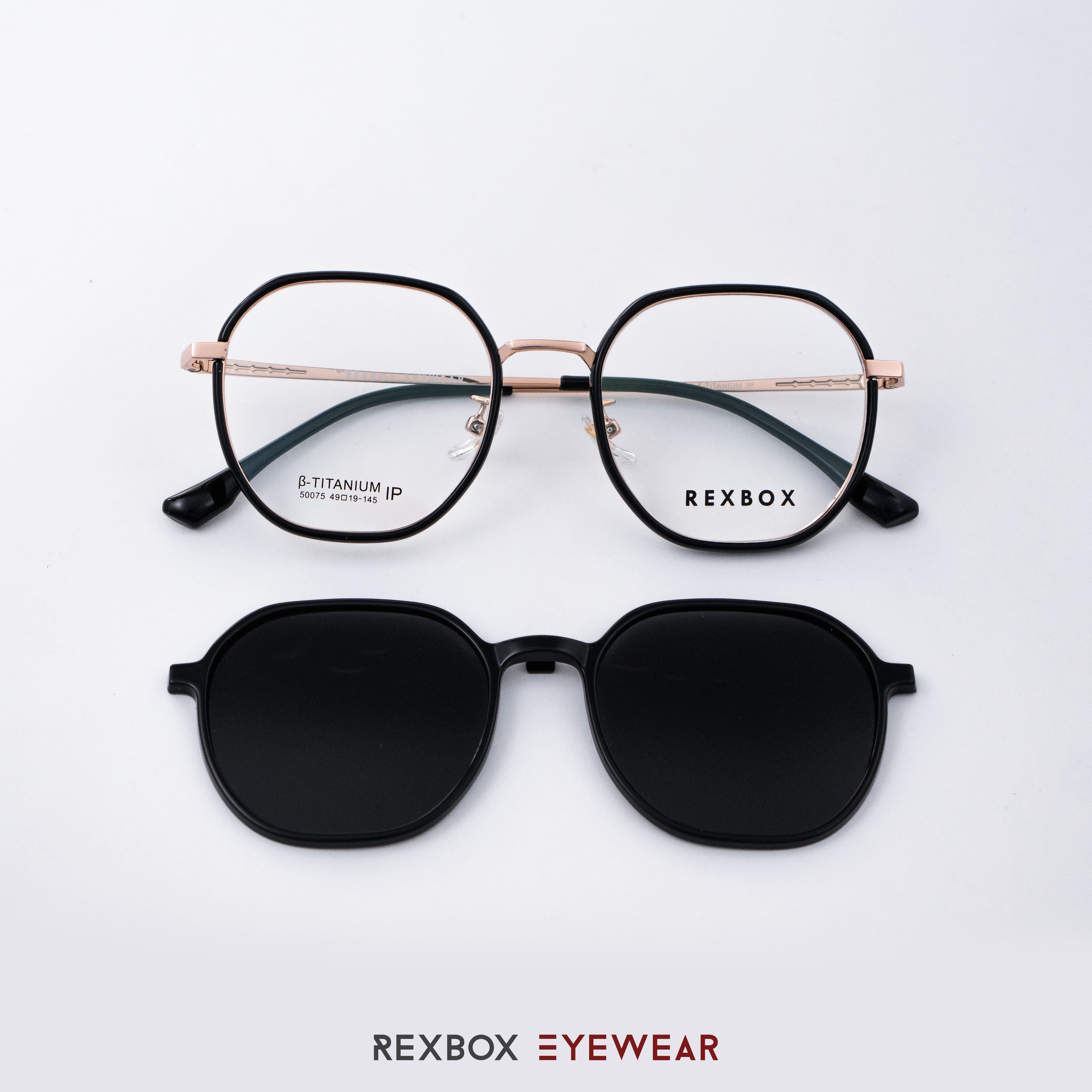 REXBOX รุ่น B-TITANIUM ไทเทเนียม พร้อมคลิปออน Polarized สีดำฉาบปรอทด้านหลังกันยูวี (50075-C2)