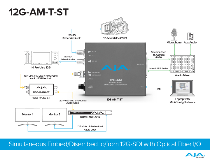AJA 12G-AM-T-ST 12G-SDI 8-Channel AES Embedder/Disembedder