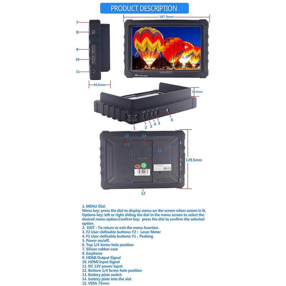 Lilliput A7S 7 Full HD Monitor with 4K Support (Black Case)