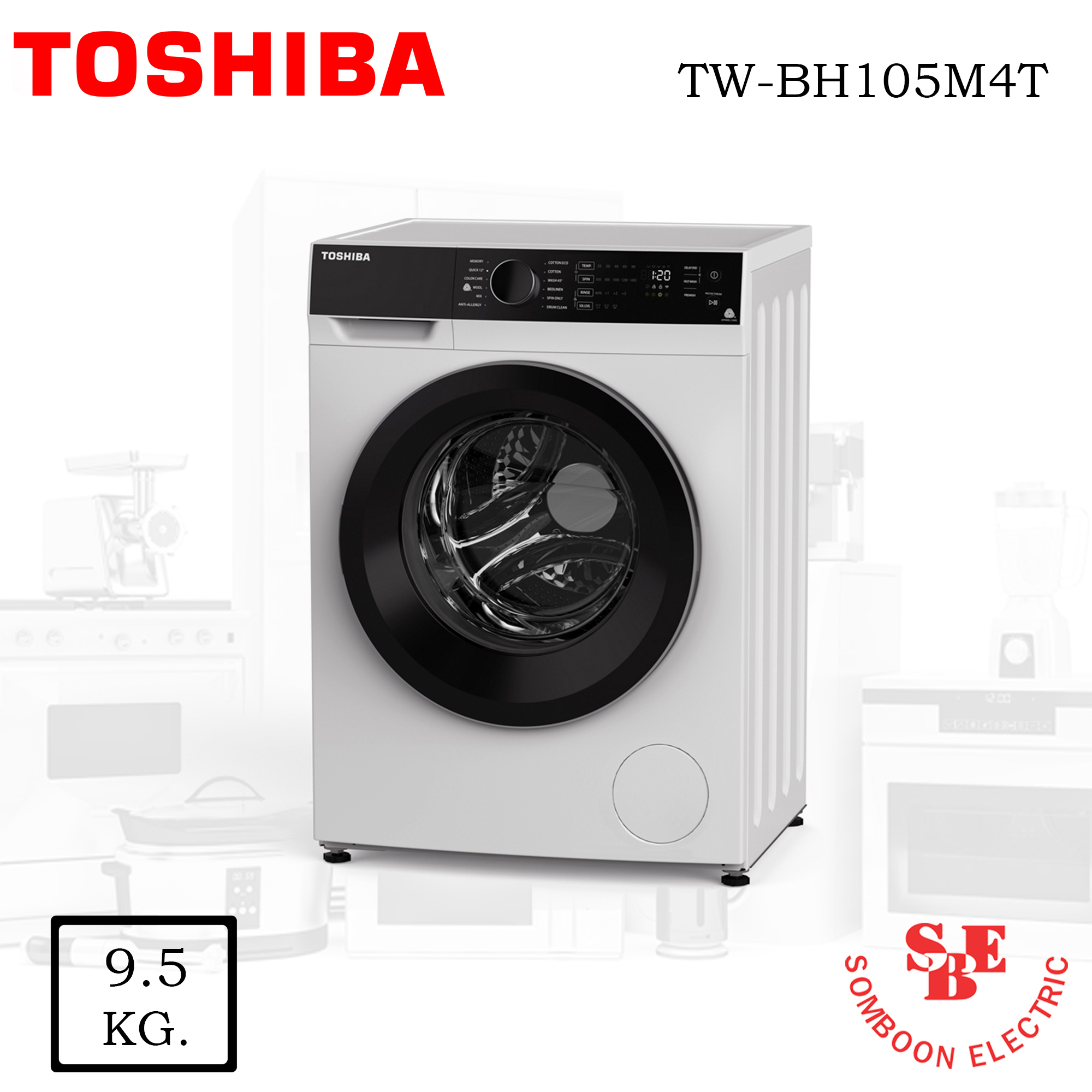 เครื่องซักผ้า Toshibaฝาหน้า 9.5 Kg. รุ่น TW-BH105M4T