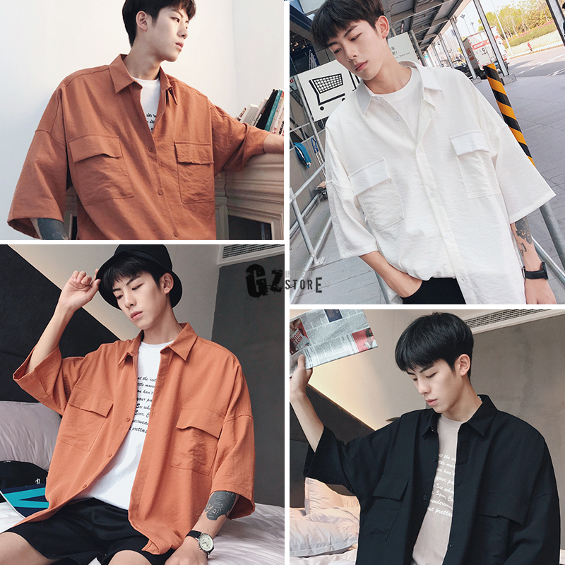 เสื้อเชิ้ต Oversize ชายโค้ง สไตล์เกาหลี