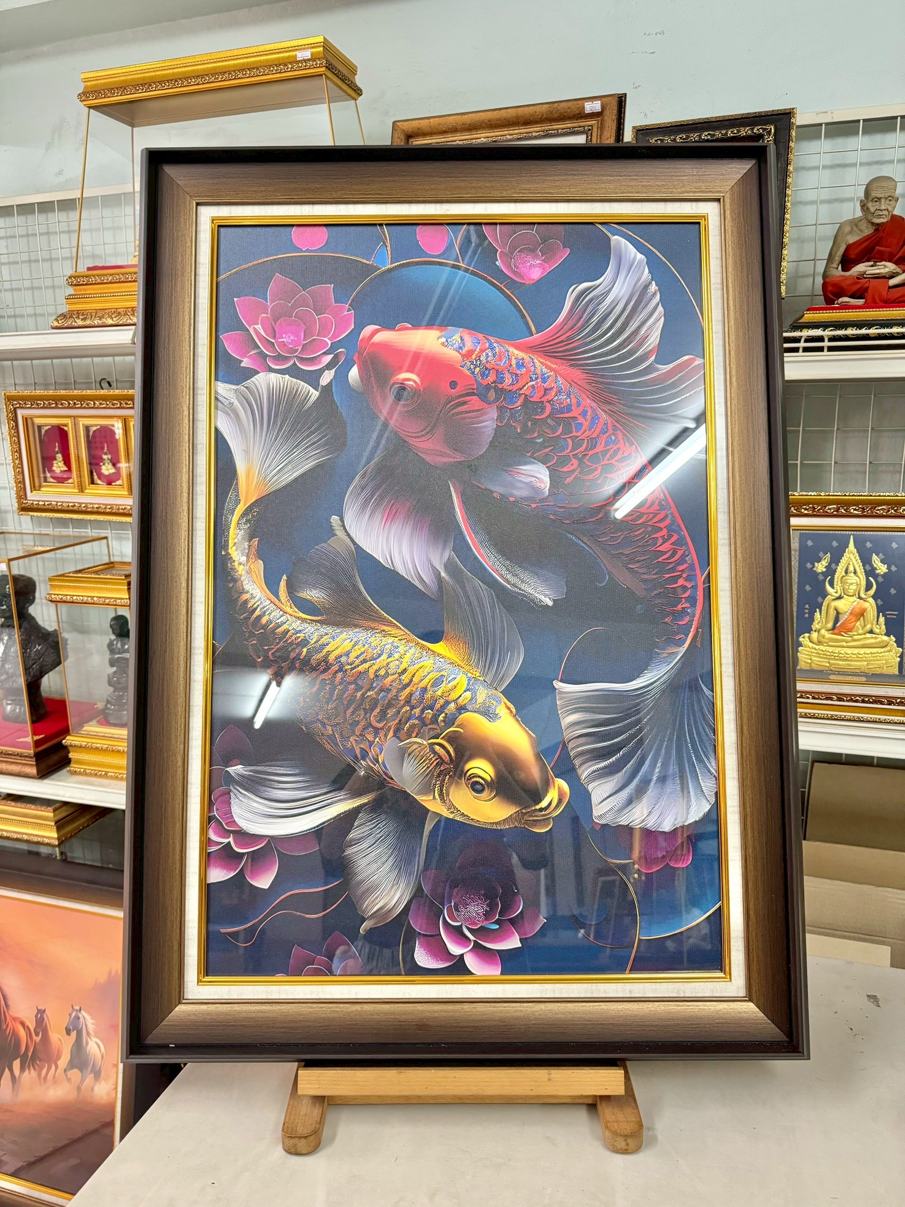 งานพิมเนื้อนูนบนผ้าแคนวาส "ปลาคราฟคู่มงคล" ขนาด 26*36 นิ้ว ของขวัญ ของขวัญมงคล ของขวัญปีใหม่ ของที่ระลึกมอบผู้ใหญ่ ของขวัญเปิดร้าน ของเเต่งบ้านมงคล ของขวัญขึ้นบ้านใหม่ โอกาสสำคัญต่าง ๆ เสริมสิริมงคล สำเนา สำเนา สำเนา