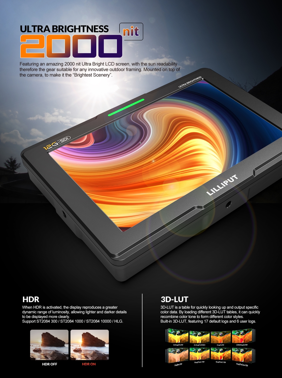 Lilliput Q7-12G - 7" 12G-SDI 2000 nits Ultra Brightness On-Camera Monitor