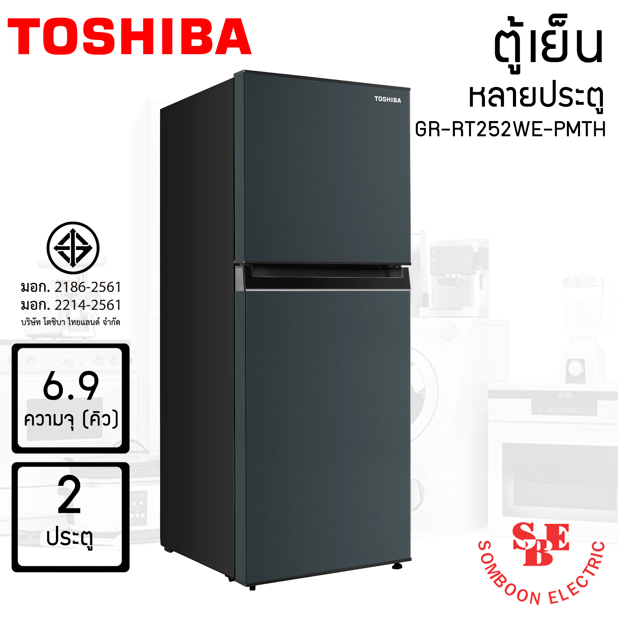 TOSHIBA ตู้เย็น 2 ประตู ความจุ 6.9 คิว รุ่น GR-RT252WE-PMTH