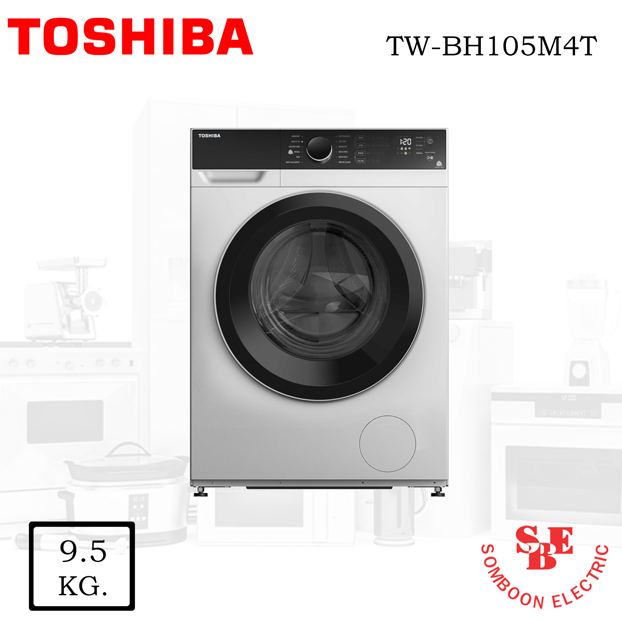 เครื่องซักผ้า Toshibaฝาหน้า 9.5 Kg. รุ่น TW-BH105M4T