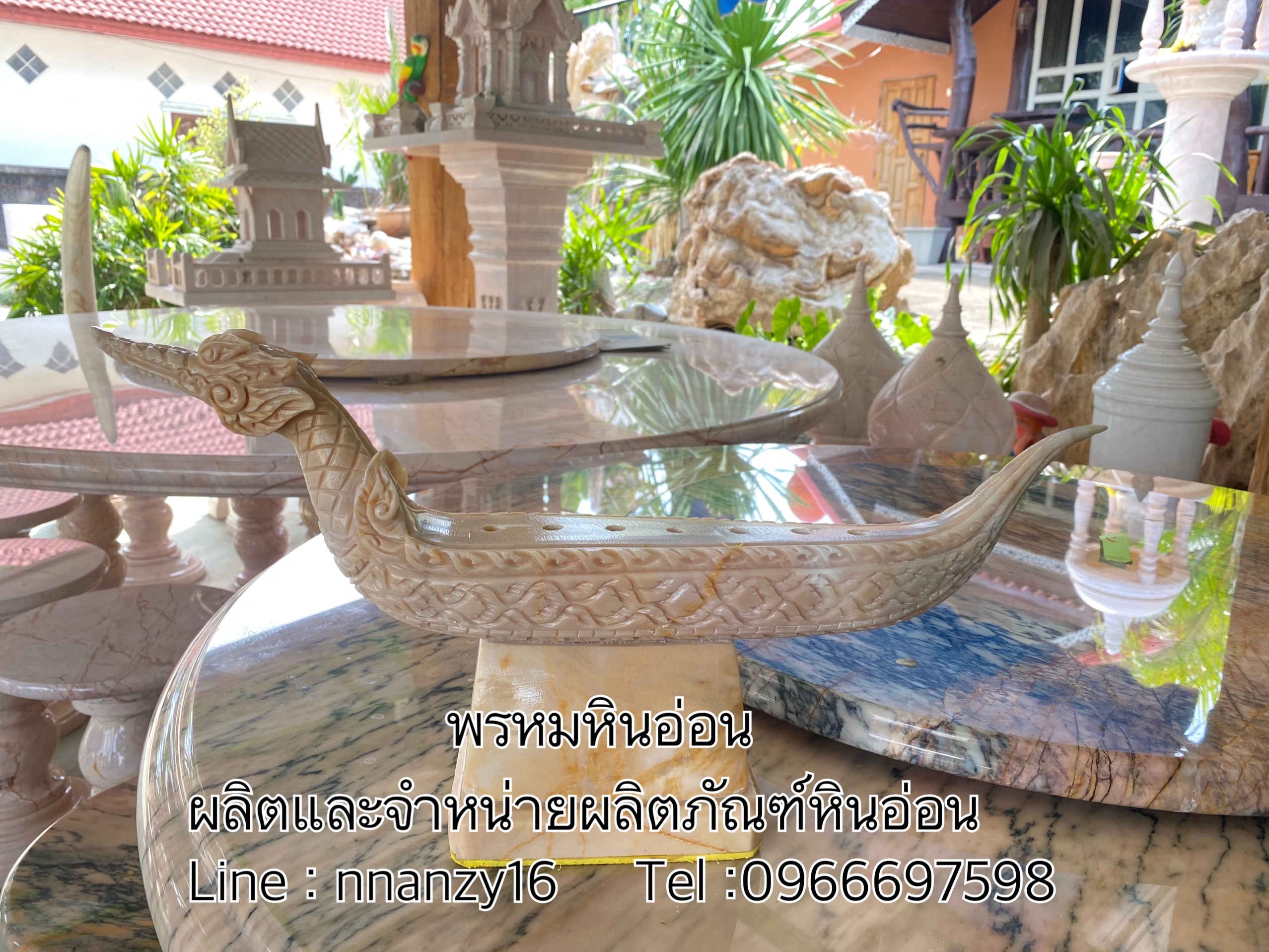 เชิงเทียนเรือหงห์แกะหินอ่อน