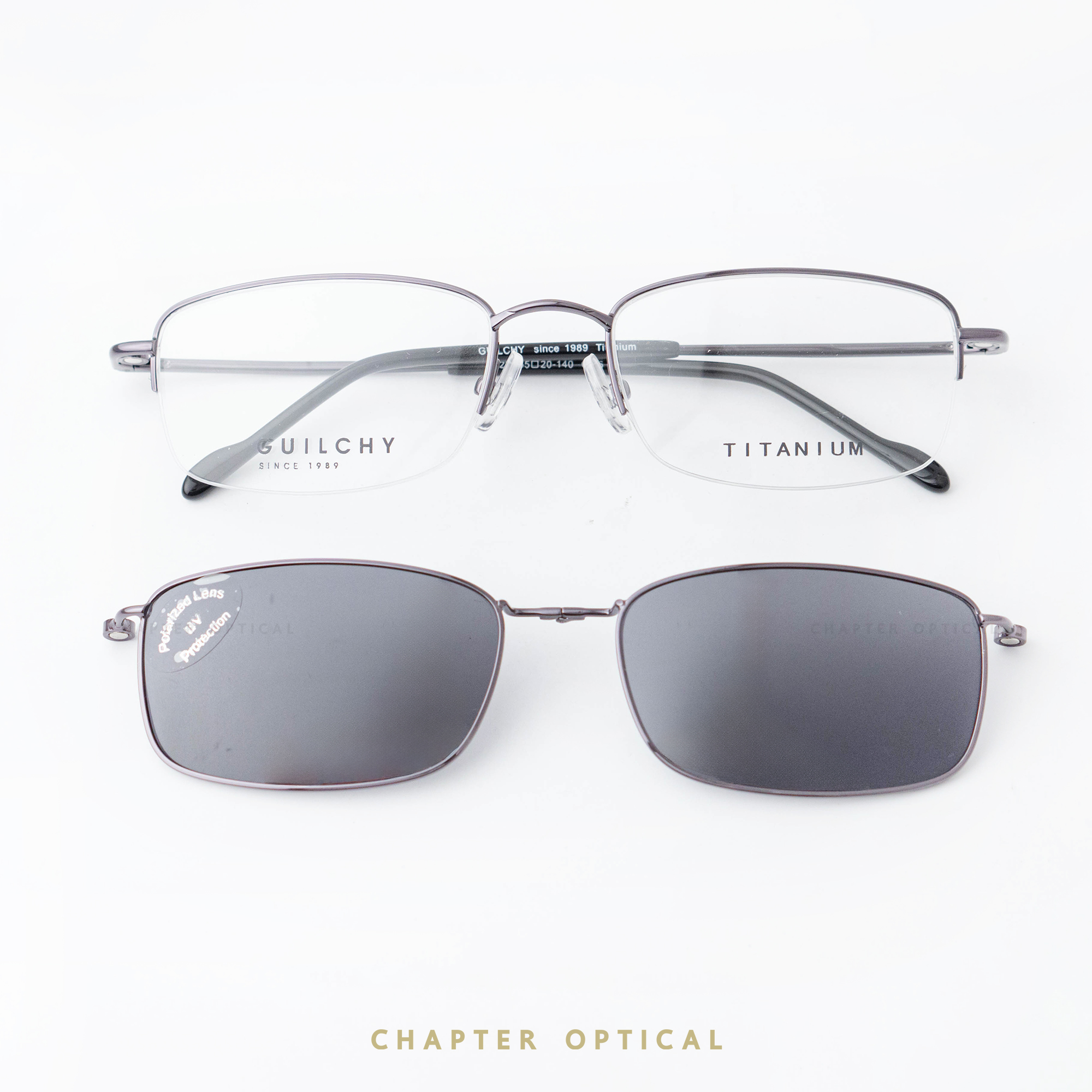 กรอบแว่นตา GUILCHY รุ่น 722-C06 แว่นไทเทเนียมพร้อมคลิปออนแม่เหล็ก Polarized