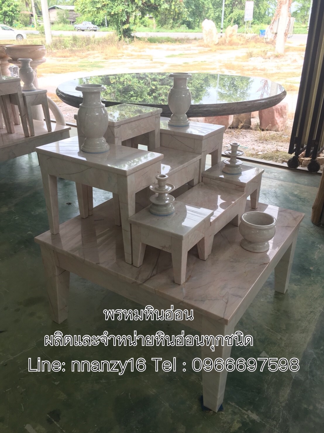 โต๊ะหมู่บูชาหินอ่อนชุด7ทรงโมเดริน์