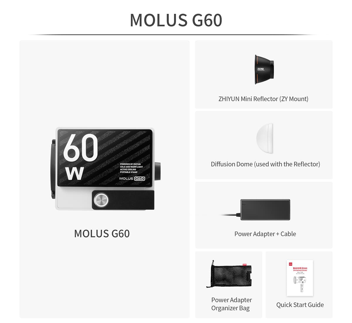 Zhiyun Molus รุ่น G60 ไฟสตูดิโอต่อเนื่องขนาดเล็กพกพาสะดวก | รับประกันศูนย์ไทย