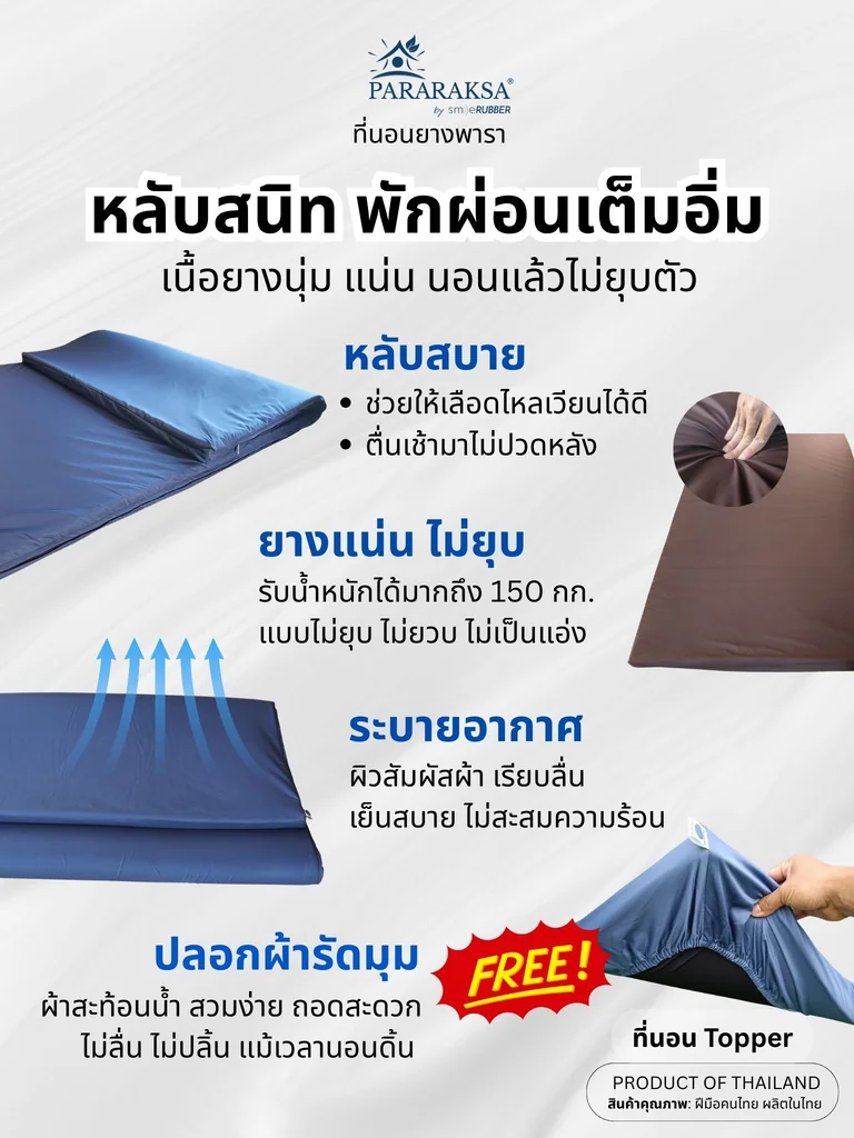 ที่นอน Topper ยางพารา ParaRaksa นุ่มสบาย หลับเต็มตื่น ไม่ยุบ ลดปวดหลัง-เอว ผ้าคอตตอนสะท้อนน้ำ กันไรฝุ่น ทนทาน 5-10 ปี สุขภาพดีระยะยาว ที่นอน Topper ยางพารา ParaRaksa นุ่มสบาย หลับเต็มตื่น ไม่ยุบ ลดปวดหลัง-เอว ผ้าคอตตอนสะท้อนน้ำ กันไรฝุ่น ทนทาน 5-10 ปี สุขภาพดีระยะยาว