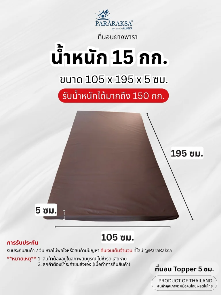 ที่นอน Topper ยางพารา ParaRaksa นุ่มสบาย หลับเต็มตื่น ไม่ยุบ ลดปวดหลัง-เอว ผ้าคอตตอนสะท้อนน้ำ กันไรฝุ่น ทนทาน 5-10 ปี สุขภาพดีระยะยาว ที่นอน Topper ยางพารา ParaRaksa นุ่มสบาย หลับเต็มตื่น ไม่ยุบ ลดปวดหลัง-เอว ผ้าคอตตอนสะท้อนน้ำ กันไรฝุ่น ทนทาน 5-10 ปี สุขภาพดีระยะยาว