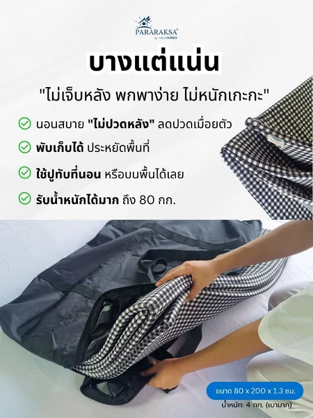 ชุด SET ที่นอนยางพารา Fold หนา 1.3 ซม. พกพาสะดวก "เนื้อเด้งคืนตัวไว ไม่ยุบ ไม่เป็นแอ่ง เคลื่อนย้ายง่าย จัดเก็บสะดวก (ขนาด 80 x 200 x 1.3 หนัก 4 กก.) image 2 ชุด SET ที่นอนยางพารา Fold หนา 1.3 ซม. พกพาสะดวก "เนื้อเด้งคืนตัวไว ไม่ยุบ ไม่เป็นแอ่ง เคลื่อนย้ายง่าย จัดเก็บสะดวก (ขนาด 80 x 200 x 1.3 หนัก 4 กก.) image 2