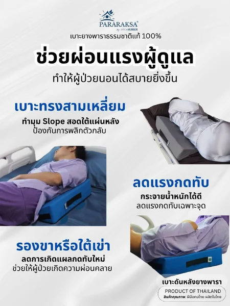 เบาะดันหลังยางพารา ParaRaksa ป้องกันแผลกดทับ ออกแบบลาดเอียง 30 องศา รองรับแผ่นหลัง ช่วยให้นอนตะแคง ลดแรงกด ผ่อนแรงผู้ดูแล ทำความสะอาดผู้ป่วยสะดวก ใช้งานง่าย (ขนาด 25x45x12 ซม. น้ำหนัก 1 กก.) image 3 เบาะดันหลังยางพารา ParaRaksa ป้องกันแผลกดทับ ออกแบบลาดเอียง 30 องศา รองรับแผ่นหลัง ช่วยให้นอนตะแคง ลดแรงกด ผ่อนแรงผู้ดูแล ทำความสะอาดผู้ป่วยสะดวก ใช้งานง่าย (ขนาด 25x45x12 ซม. น้ำหนัก 1 กก.) image 3