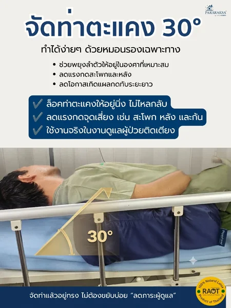 หมอนตะแคงผู้ป่วย 30° ยางพาราแท้ 100% ล็อคท่านอน ลดแผลกดทับ รองรับสะโพก-หลัง ลดภาระผู้ดูแล ขนาด 24x47x12 ซม. น้ำหนัก 1.4 กก. image 2 หมอนตะแคงผู้ป่วย 30° ยางพาราแท้ 100% ล็อคท่านอน ลดแผลกดทับ รองรับสะโพก-หลัง ลดภาระผู้ดูแล ขนาด 24x47x12 ซม. น้ำหนัก 1.4 กก. image 2