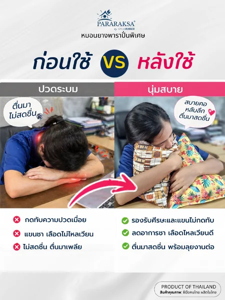 หมอนงีบยางพาราแท้ ParaRaksa หมอนพักกลางวัน รองคอ รองแขน รองหลัง สำหรับออฟฟิศและเดินทาง ขนาด 30x30x35 ซม. image 5 หมอนงีบยางพาราแท้ ParaRaksa หมอนพักกลางวัน รองคอ รองแขน รองหลัง สำหรับออฟฟิศและเดินทาง ขนาด 30x30x35 ซม. image 5