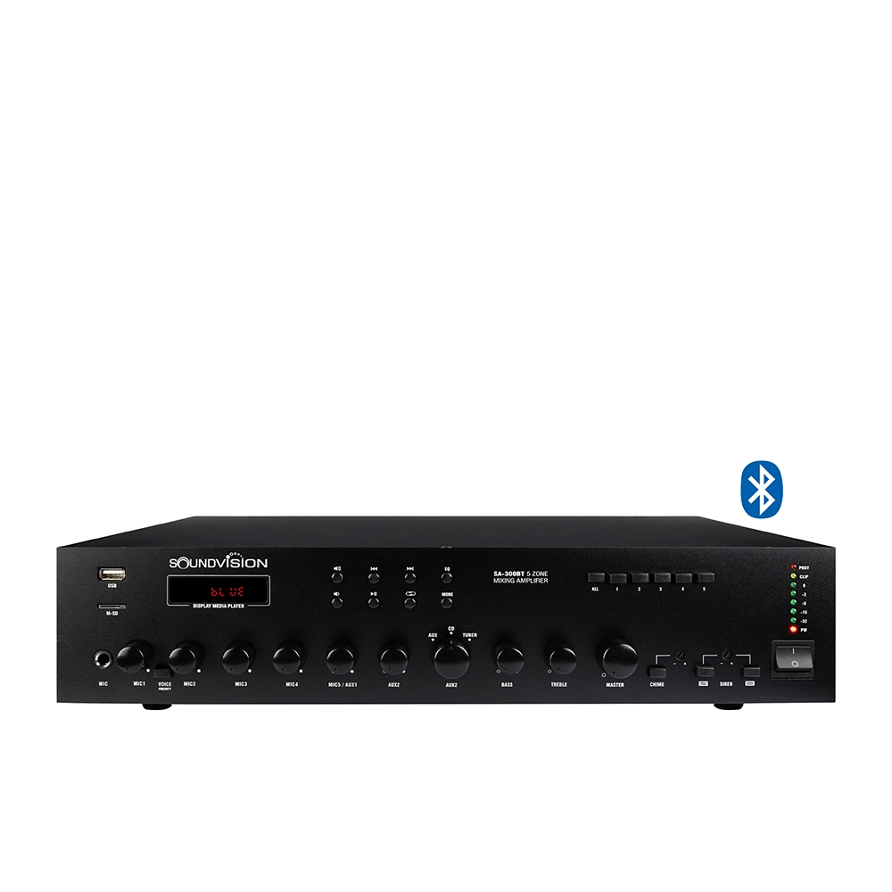 SOUNDVISION SA-300BT มิกเซอร์แอมป์ 300 วัตต์ 5 โซน มีฟังก์ชั่น BLUETOOTH และ USB/SD player